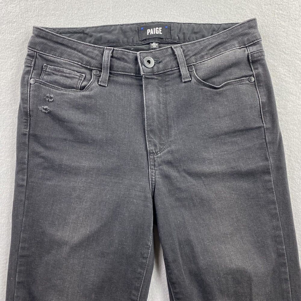 Paige Jeans Womens 27 Black Denim Pants Jacqueline Straight Distressed Casual - Picture 2 of 11